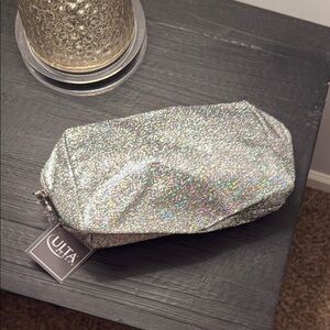 Ulta Beauty Silver Cosmetic Bag with Glitter Finish